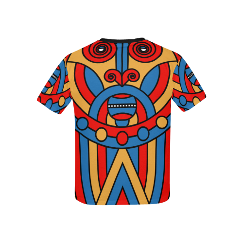 Aztec Maasai Lion Tribal Kids' All Over Print T-Shirt with Solid Color Neck (Model T40)