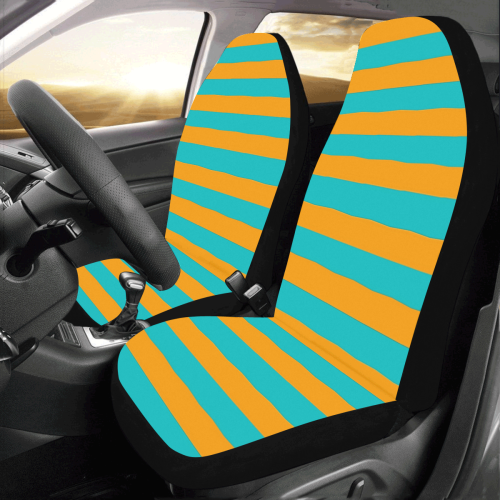 Orange Aqua Stripes Car Seat Covers (Set of 2)