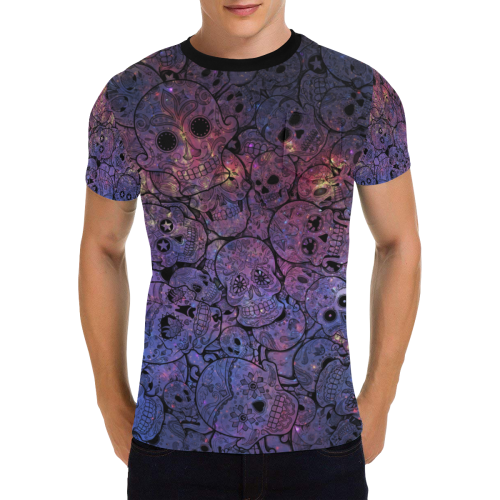 Cosmic Sugar Skulls Men's All Over Print T-Shirt with Chest Pocket (Model T56)