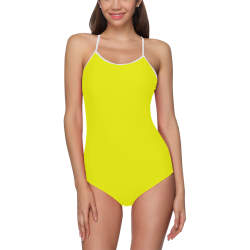 Bright Neon Yellow - White Trim Strap Swimsuit ( Model S05)