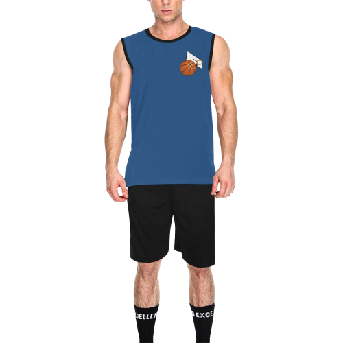 Basketball And Basketball Hoop Cerulean Blue and Black All Over Print Basketball Uniform