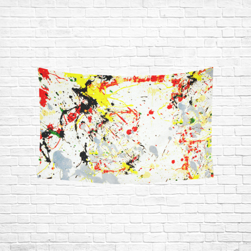 Black, Red, Yellow Paint Splatter Cotton Linen Wall Tapestry 60"x 40"