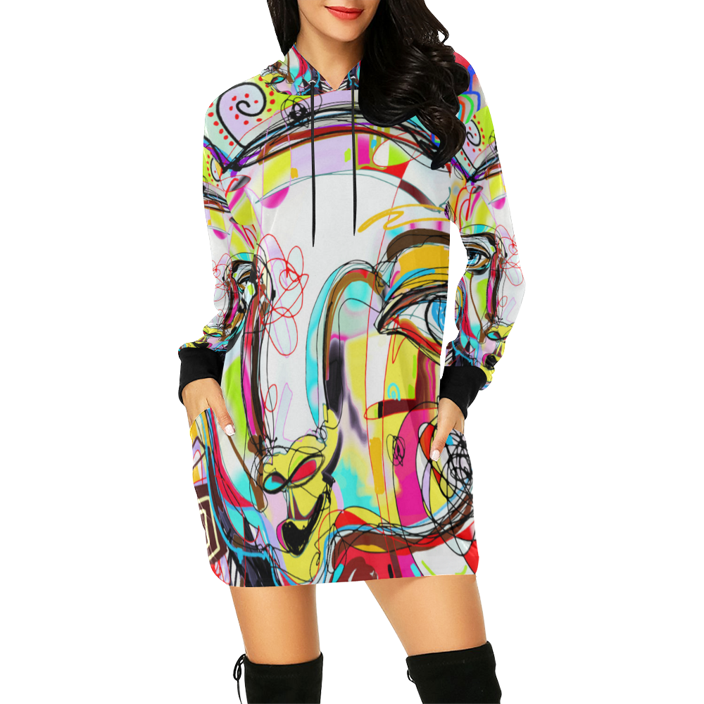 Graffiti Llama All Over Print Hoodie Mini Dress (Model H27)