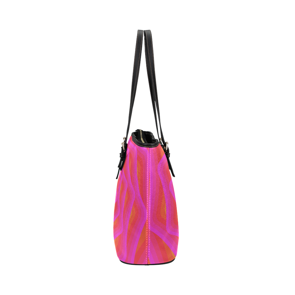 Pink spiral Leather Tote Bag/Small (Model 1651)