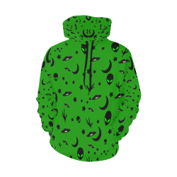Alien Flying Saucers Stars Pattern on Green All Over Print Hoodie for Men/Large Size (USA Size) (Model H13)