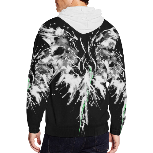 Phoenix - Abstract Painting Bird White 1 All Over Print Full Zip Hoodie for Men/Large Size (Model H14)