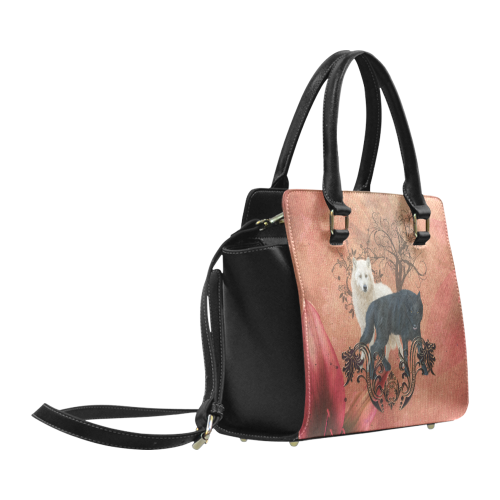 Awesome black and white wolf Classic Shoulder Handbag (Model 1653)
