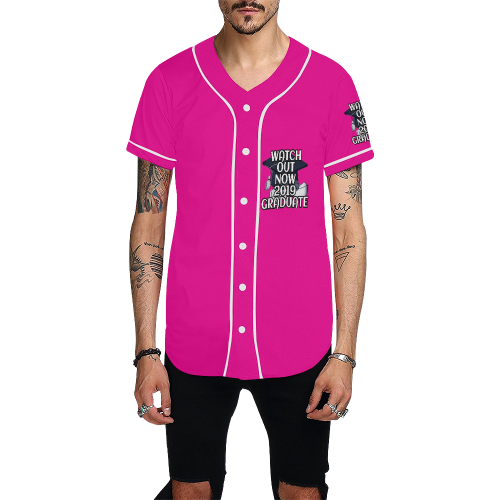 2019 Graduate Pink All Over Print Baseball Jersey for Men (Model T50)