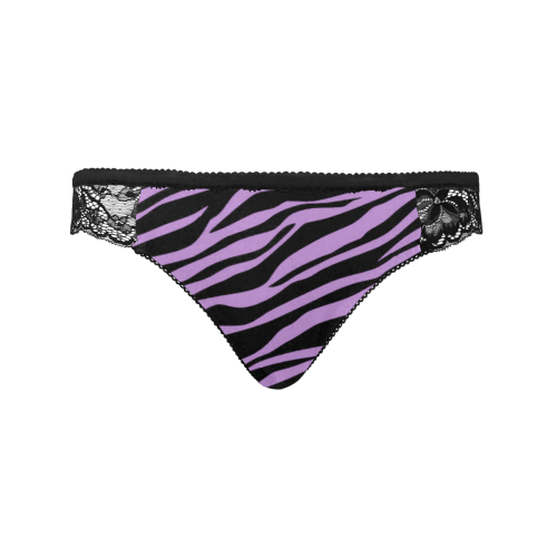 Lavender Zebra Stripes Black Women's Lace Panty (Model L41)
