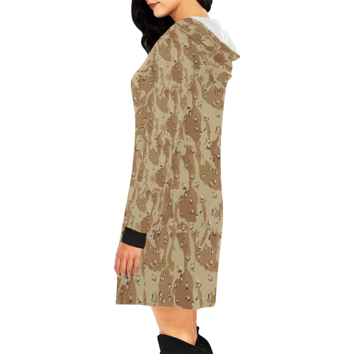 Vintage Desert Brown Camouflage All Over Print Hoodie Mini Dress (Model H27)