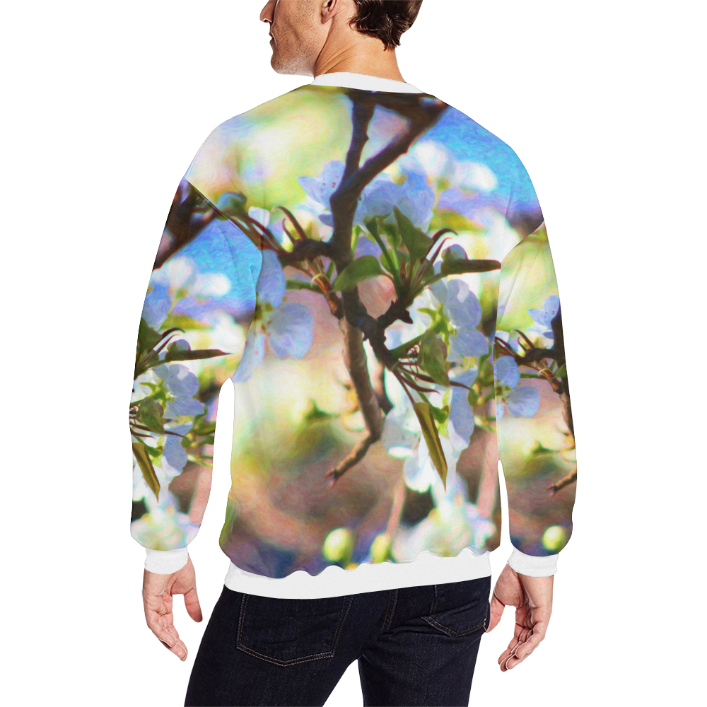 Pear Tree Blossoms Men's Oversized Fleece Crew Sweatshirt/Large Size(Model H18)
