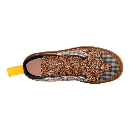 Bohemian Tribal And Plaid Khaki Martin Boots For Women Model 1203H