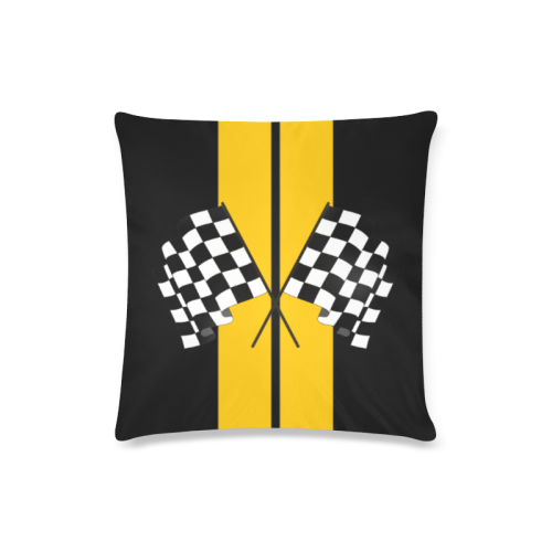 Race Car Stripe, Checkered Flag, Black and Yellow Custom Zippered Pillow Case 16"x16"(Twin Sides)