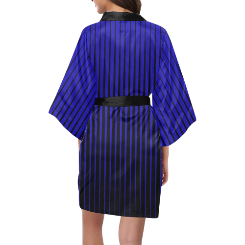 Tapered Black Stripes on Blue Kimono Robe