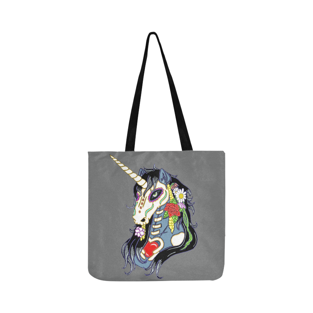 Spring Flower Unicorn Skull Grey Reusable Shopping Bag Model 1660 (Two sides)