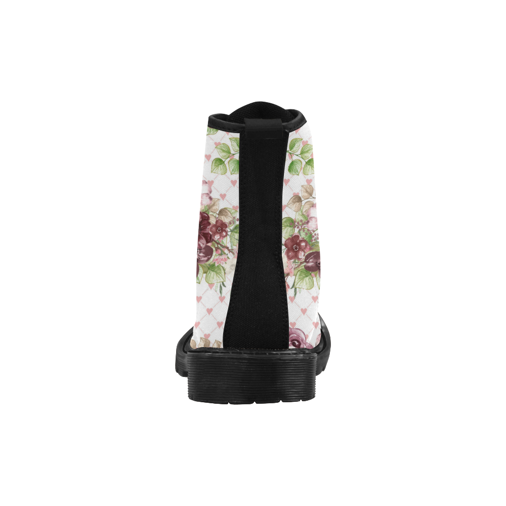 Floral Bouquet Boots, Burgundy Flower Martin Boots for Women (Black) (Model 1203H)