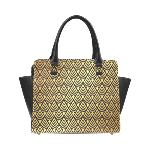 Gold Black Pattern Rivet Shoulder Handbag (Model 1645)