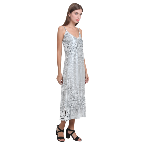 WhiteRing V-Neck Open Fork Long Dress(Model D18)