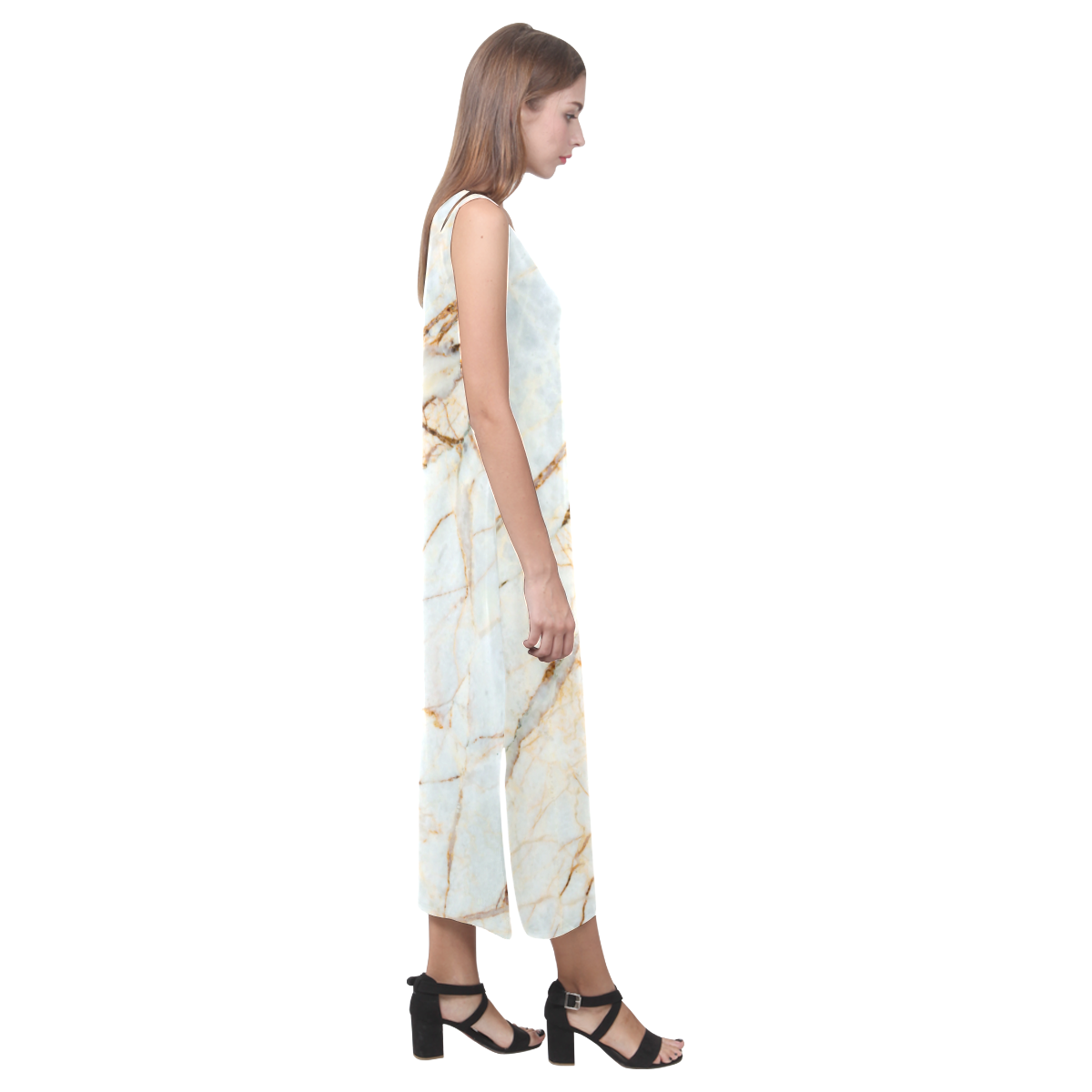 Marble Gold Pattern Phaedra Sleeveless Open Fork Long Dress (Model D08)