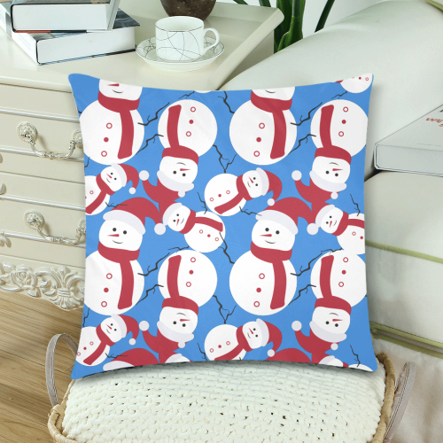 Snowman CHRISTMAS Pattern BLUE Custom Zippered Pillow Cases 18"x 18" (Twin Sides) (Set of 2)