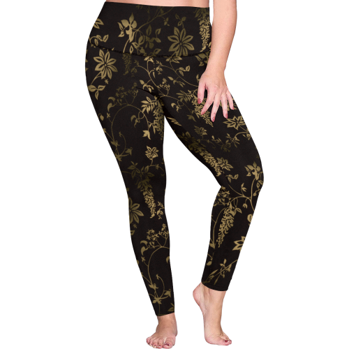 Gothic Victorian Black And Gold Pattern Women's Plus Size High Waist Leggings (Model L44)