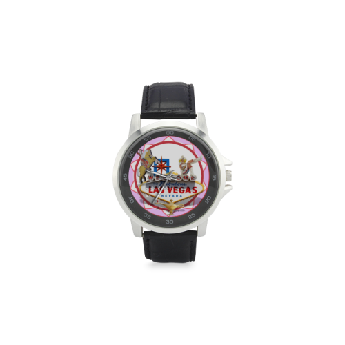 LasVegasIcons Poker Chip - Pink Unisex Stainless Steel Leather Strap Watch(Model 202)