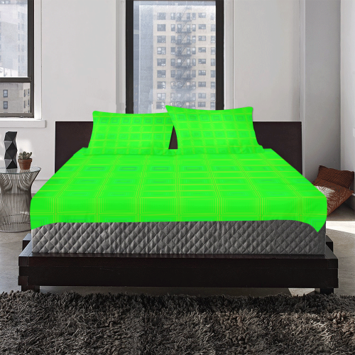 Green multicolored multiple squares 3-Piece Bedding Set