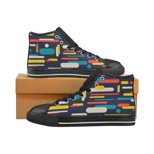 Colorful Rectangles High Top Canvas Shoes for Kid (Model 017)
