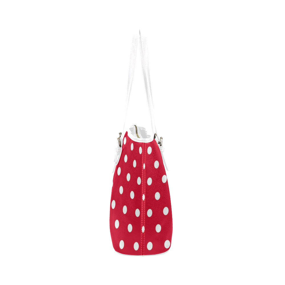 White Polka Dots on Red Leather Tote Bag/Small (Model 1651)