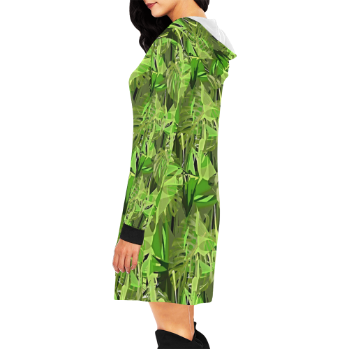Tropical Jungle Leaves Camouflage All Over Print Hoodie Mini Dress (Model H27)