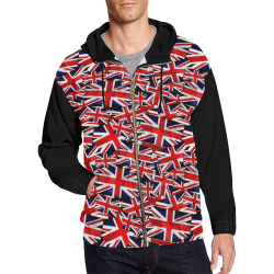 Union Jack British UK Flag  (Vest Style) Black All Over Print Full Zip Hoodie for Men/Large Size (Model H14)