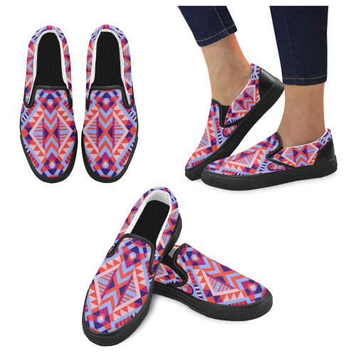 Modern Geometric Pattern Women's Unusual Slip-on Canvas Shoes (Model 019)