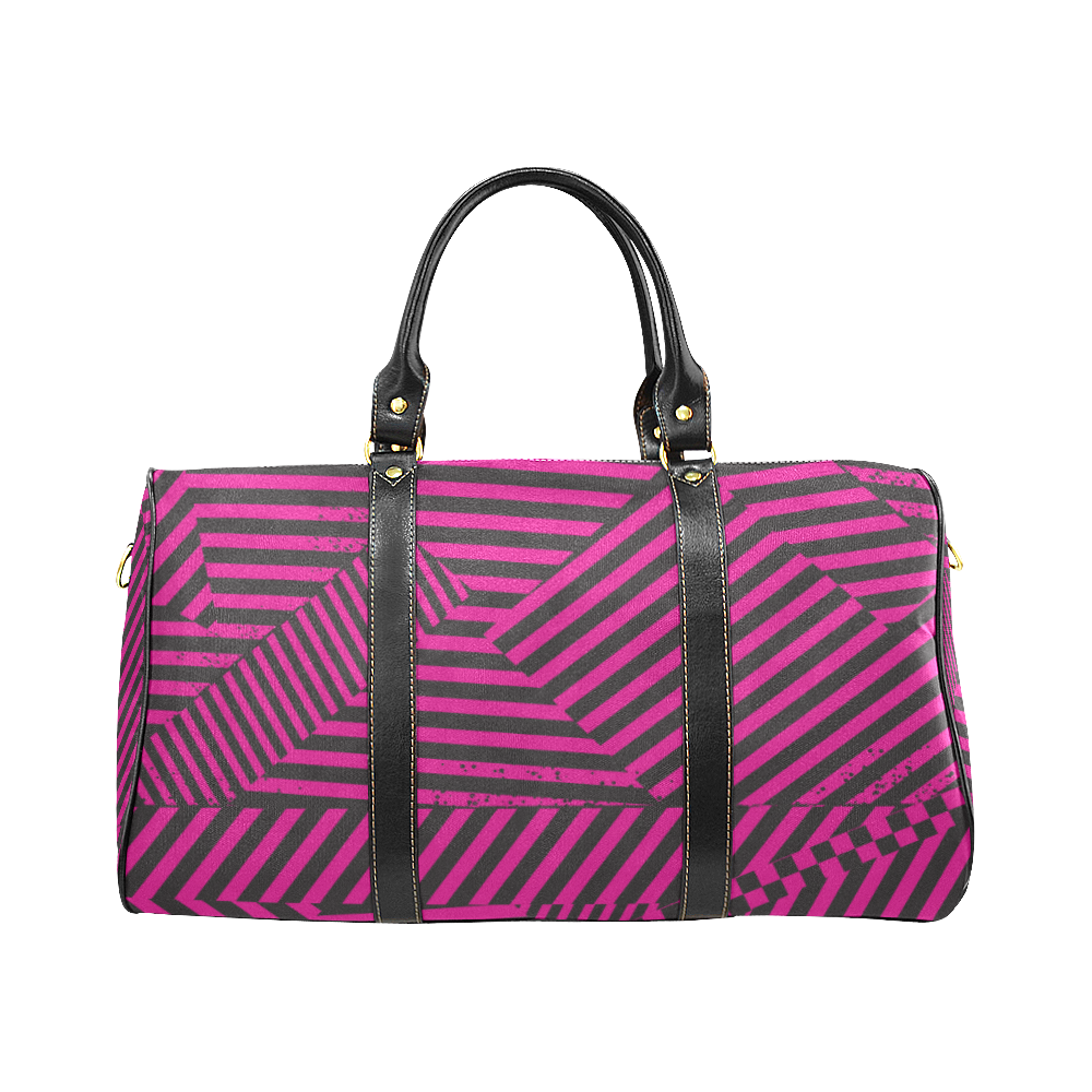 Hot Pink Black Stripes and Checkerboard New Waterproof Travel Bag/Small (Model 1639)