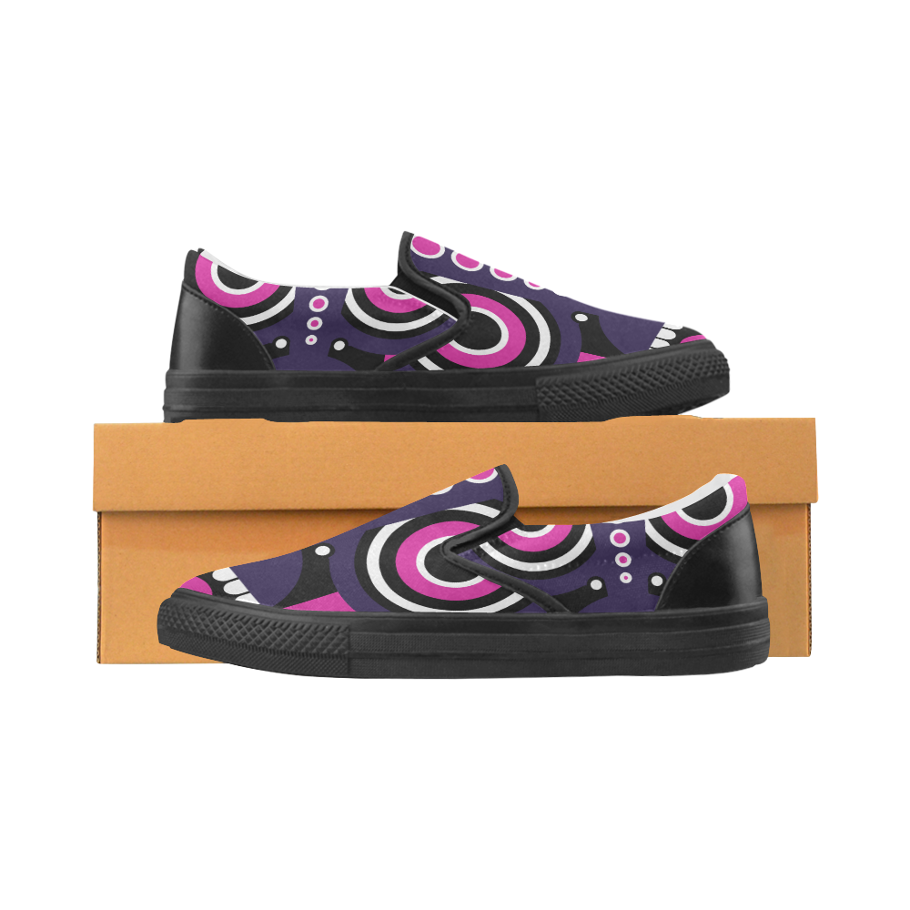 Pink Purple Tiki Tribal Men's Unusual Slip-on Canvas Shoes (Model 019)