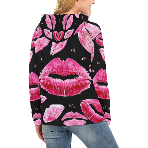 Kisses All Over (Black) All Over Print Hoodie for Women (USA Size) (Model H13)
