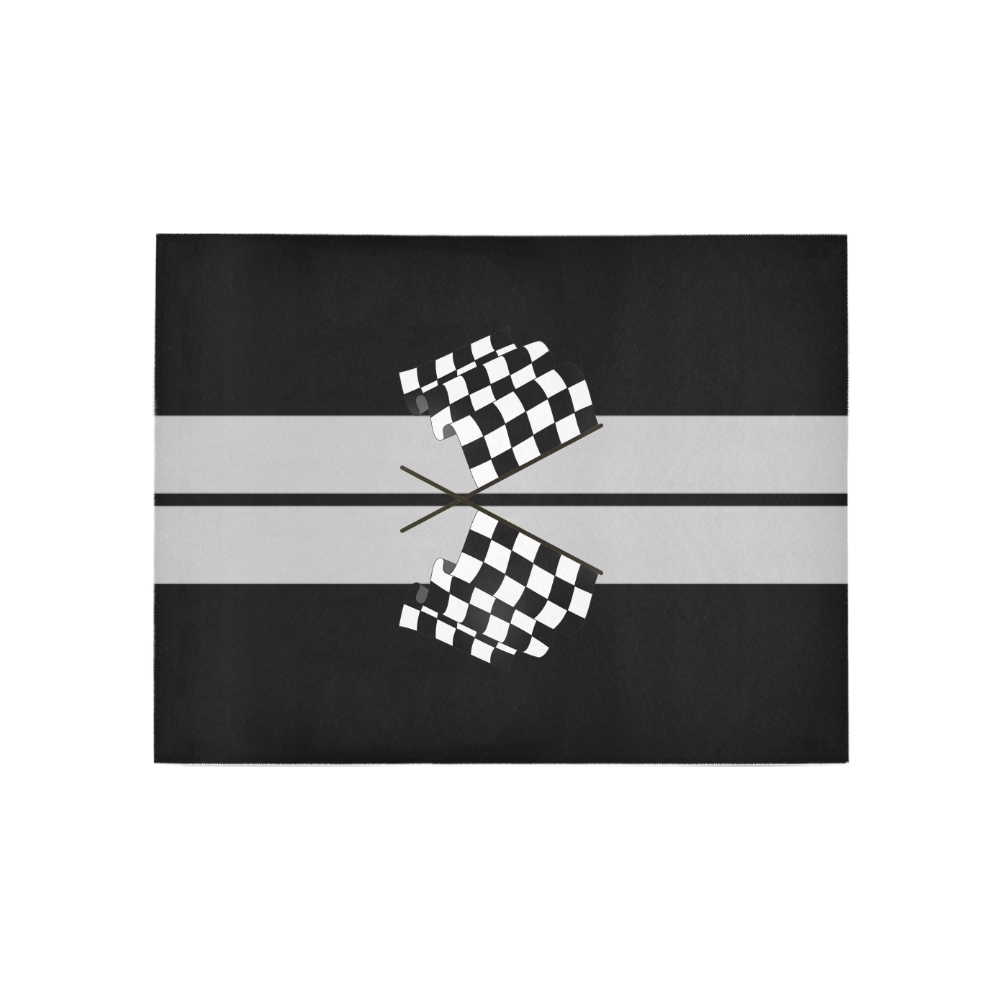 Checkered Flags, Race Car Stripe Black and Silver Area Rug 5'3''x4'