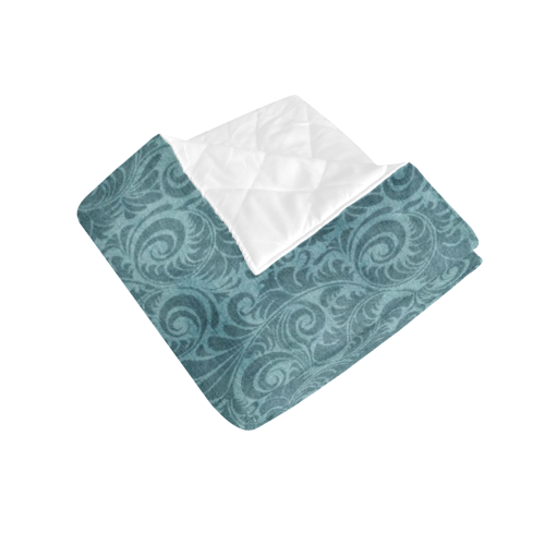 Denim with vintage floral pattern, turquoise teal Quilt 50"x60"