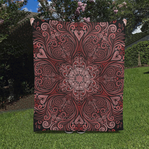 Red, orange, pink and brown 3D Mandala Pattern Quilt 50"x60"