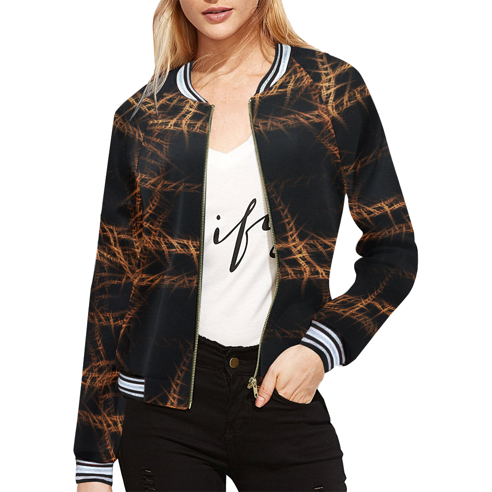 Trapped All Over Print Bomber Jacket for Women (Model H21)