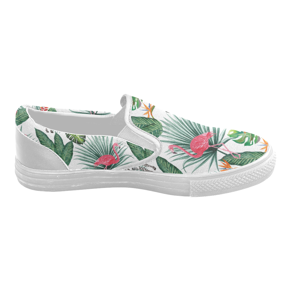 Awesome Flamingo And Zebra Women's Slip-on Canvas Shoes (Model 019)