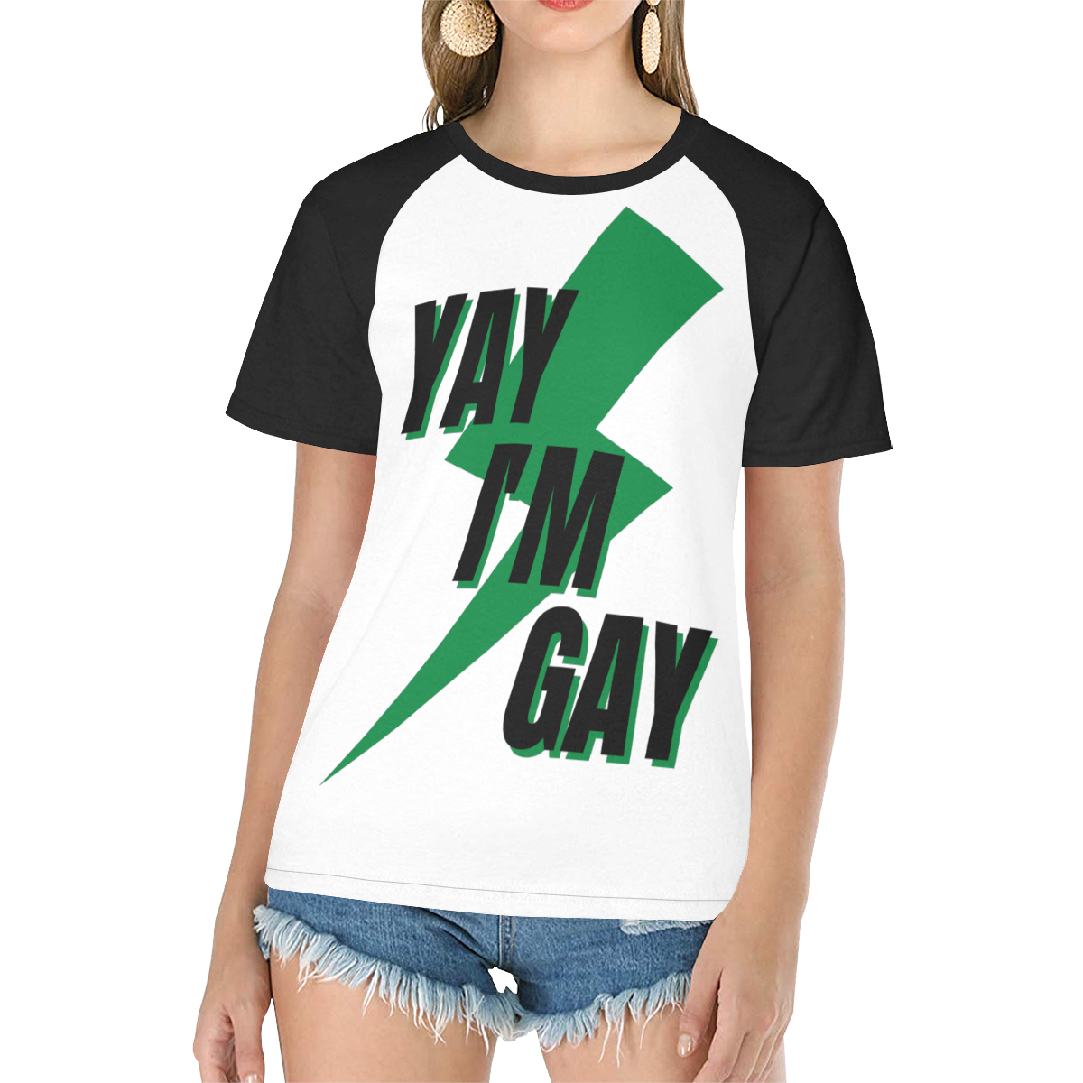 Yay I'm Gay green Women's Raglan T-Shirt/Front Printing (Model T62)