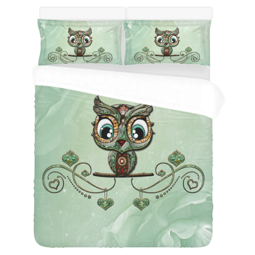 Cute little owl, diamonds 3-Piece Bedding Set
