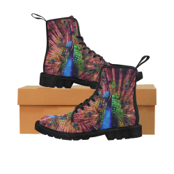 Impressionist Peacock Martin Boots for Women (Black) (Model 1203H)