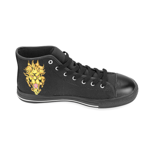 Gold Metallic Lion Black Men’s Classic High Top Canvas Shoes /Large Size (Model 017)