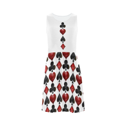 Las Vegas Black and Red Poker Casino Card Shapes on White Sleeveless Ice Skater Dress (D19)