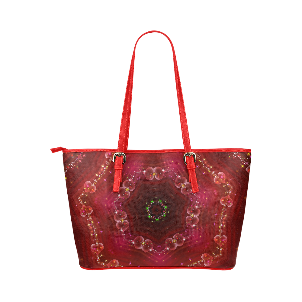 Love and Romance Glittering Ruby and Diamond Heart Leather Tote Bag/Small (Model 1651)