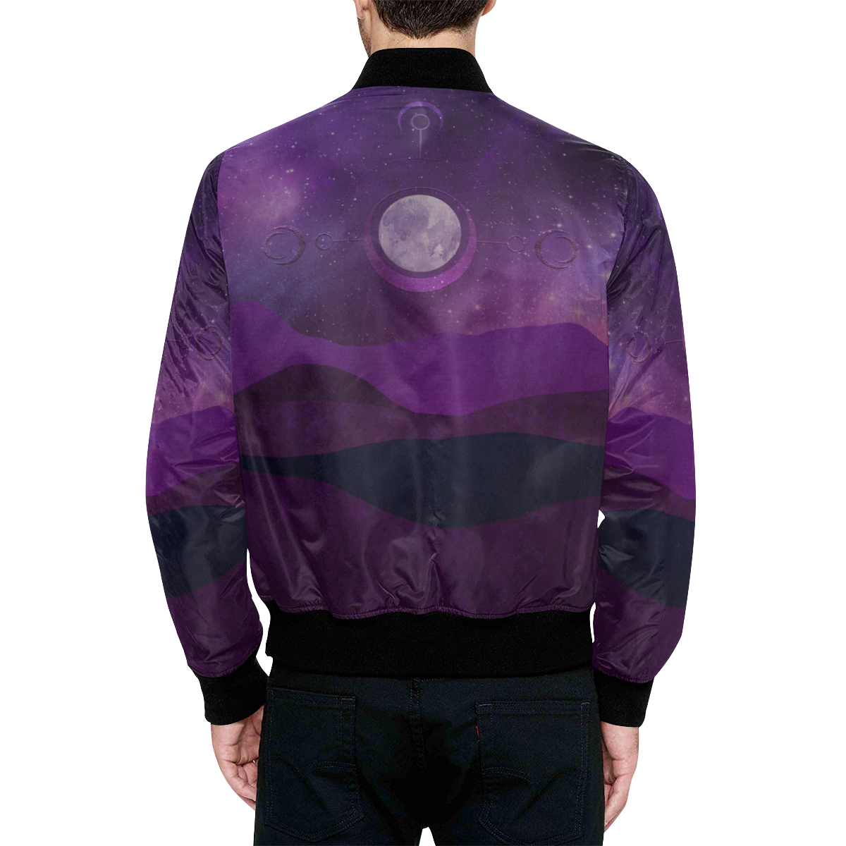 Purple Moon Night All Over Print Quilted Bomber Jacket for Men (Model H33)