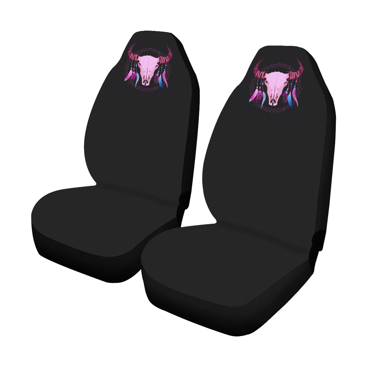 Buffalo Skull with feathers Dreamcatcher Car Seat Covers (Set of 2)