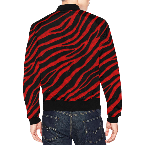 Ripped SpaceTime Stripes - Red All Over Print Bomber Jacket for Men (Model H19)