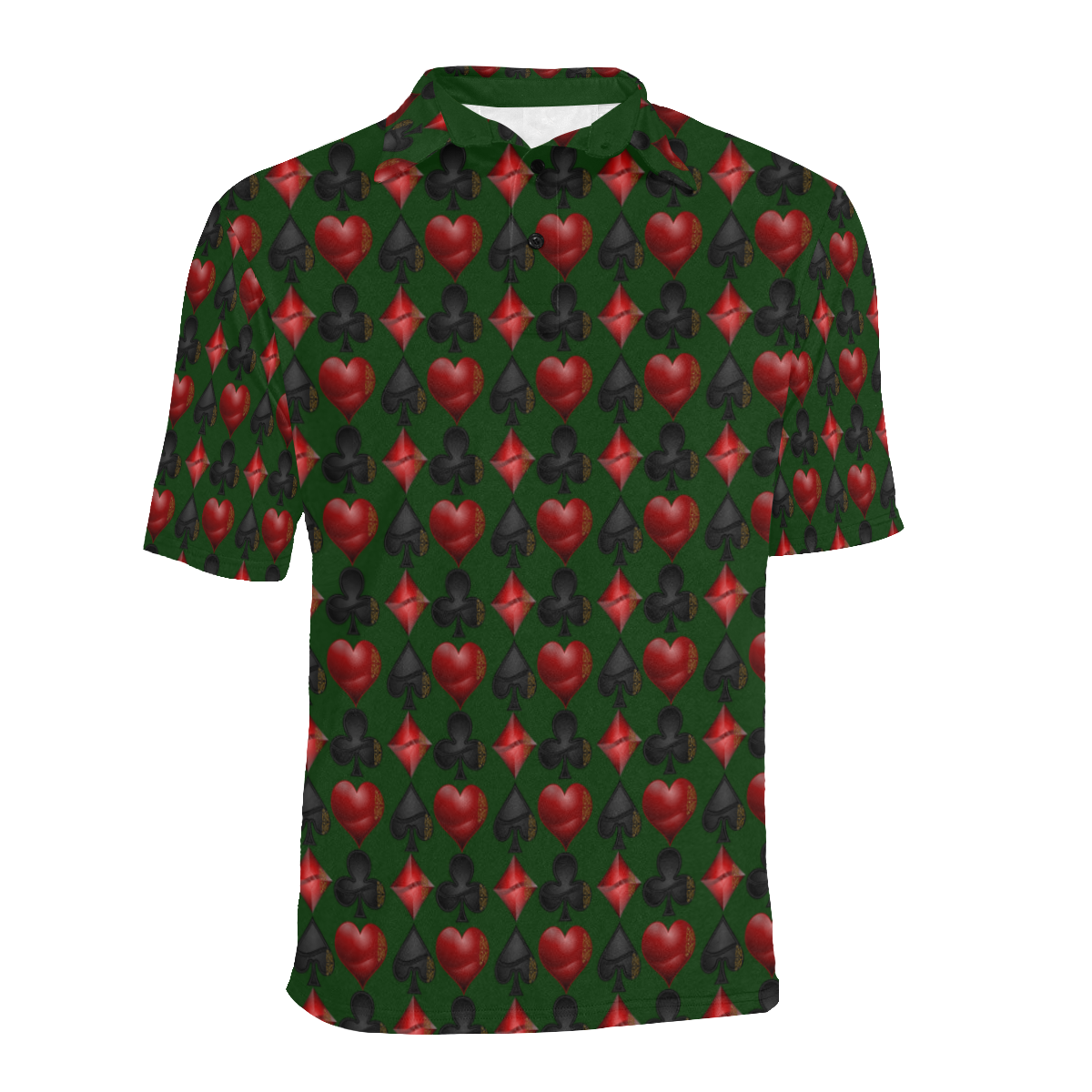 Las Vegas Black and Red Casino Poker Card Shapes / Green Men's All Over Print Polo Shirt (Model T55)